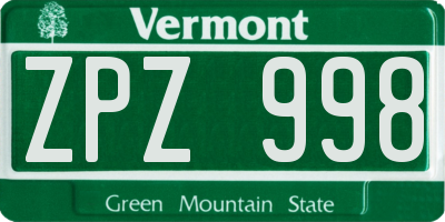 VT license plate ZPZ998