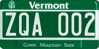 VT license plate ZQA002