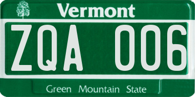 VT license plate ZQA006