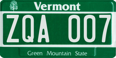 VT license plate ZQA007