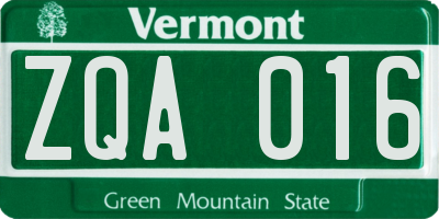 VT license plate ZQA016