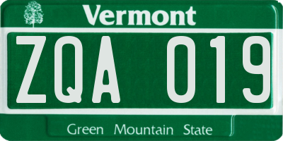 VT license plate ZQA019