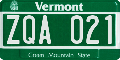VT license plate ZQA021