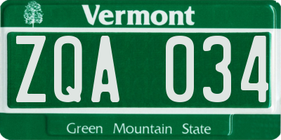 VT license plate ZQA034