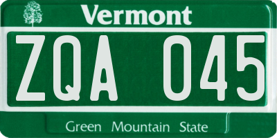 VT license plate ZQA045