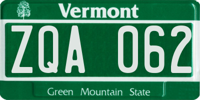 VT license plate ZQA062