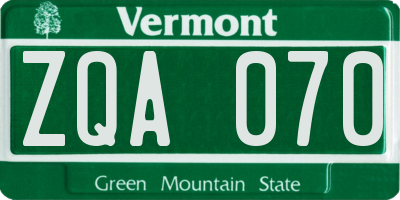 VT license plate ZQA070
