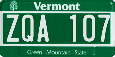 VT license plate ZQA107