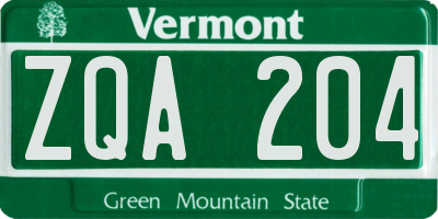 VT license plate ZQA204