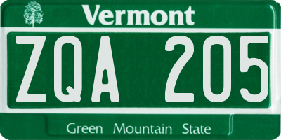 VT license plate ZQA205