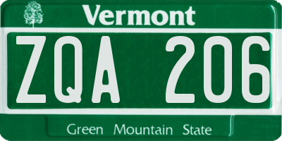 VT license plate ZQA206