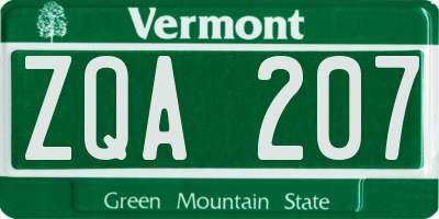 VT license plate ZQA207