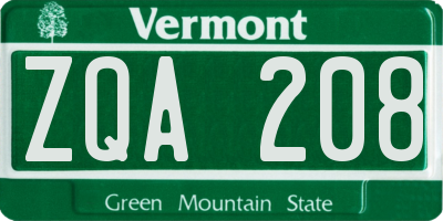 VT license plate ZQA208