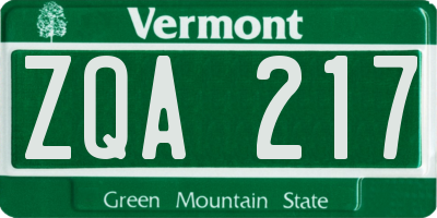 VT license plate ZQA217