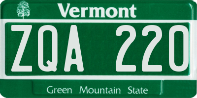 VT license plate ZQA220