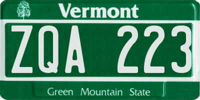 VT license plate ZQA223