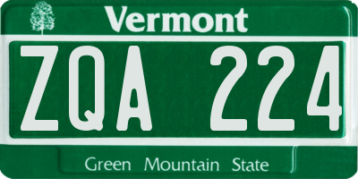 VT license plate ZQA224