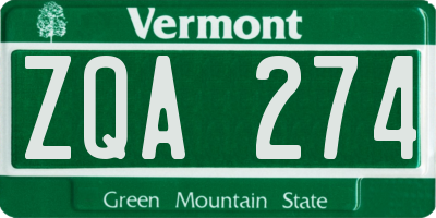 VT license plate ZQA274