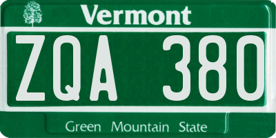 VT license plate ZQA380