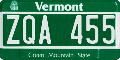 VT license plate ZQA455
