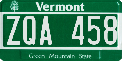 VT license plate ZQA458