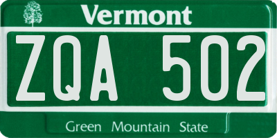 VT license plate ZQA502