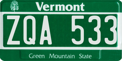 VT license plate ZQA533