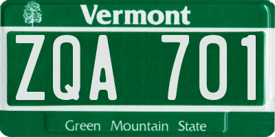 VT license plate ZQA701