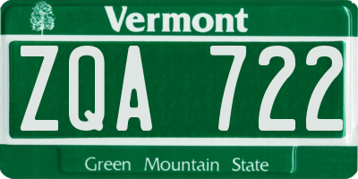 VT license plate ZQA722
