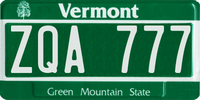 VT license plate ZQA777