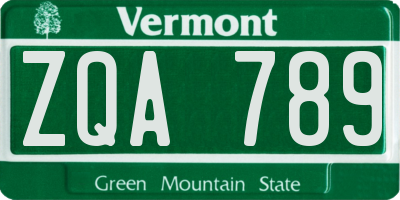 VT license plate ZQA789