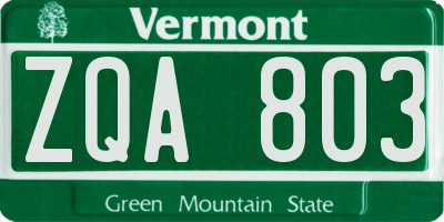 VT license plate ZQA803