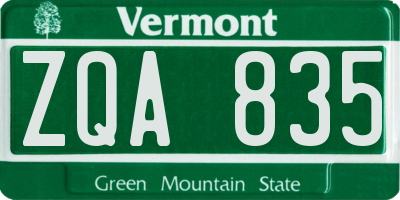 VT license plate ZQA835