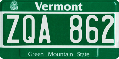 VT license plate ZQA862