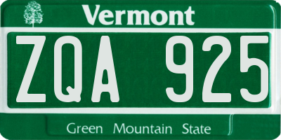 VT license plate ZQA925