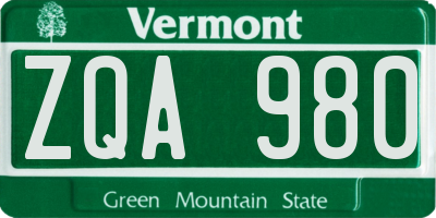 VT license plate ZQA980