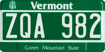 VT license plate ZQA982