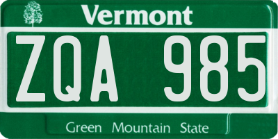 VT license plate ZQA985