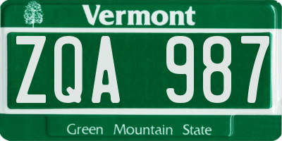 VT license plate ZQA987