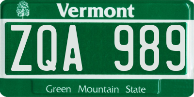 VT license plate ZQA989