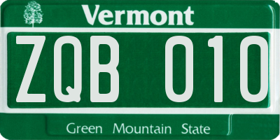 VT license plate ZQB010