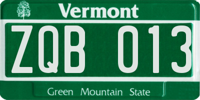 VT license plate ZQB013