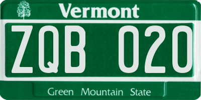 VT license plate ZQB020