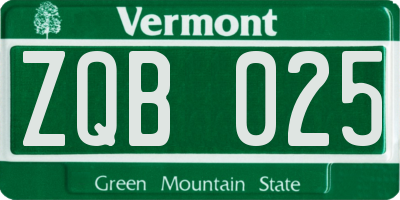 VT license plate ZQB025