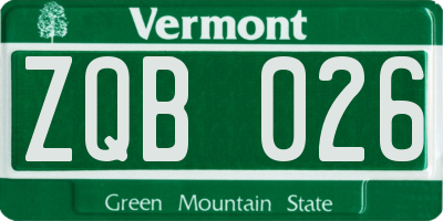 VT license plate ZQB026