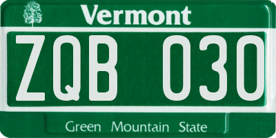 VT license plate ZQB030