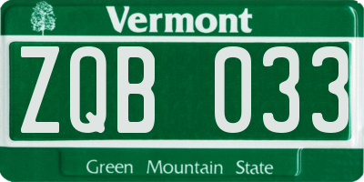 VT license plate ZQB033