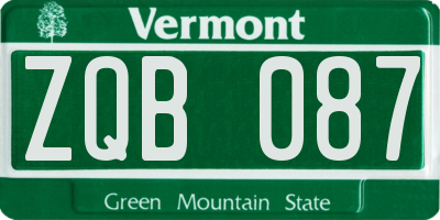 VT license plate ZQB087