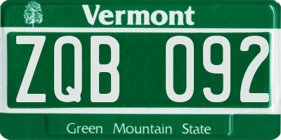VT license plate ZQB092