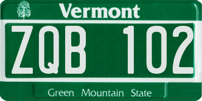 VT license plate ZQB102